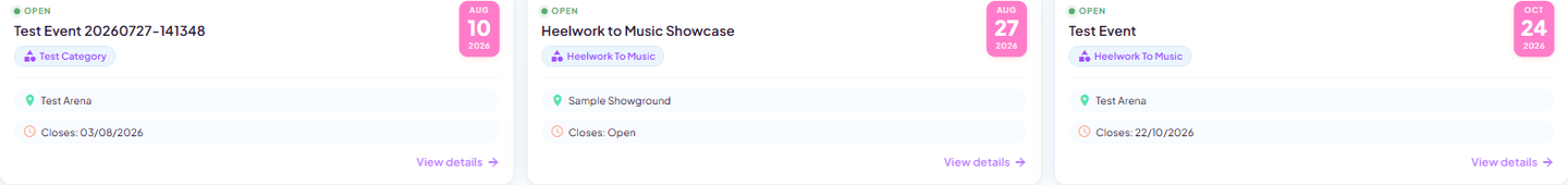 A published event as competitors see it in the public event list